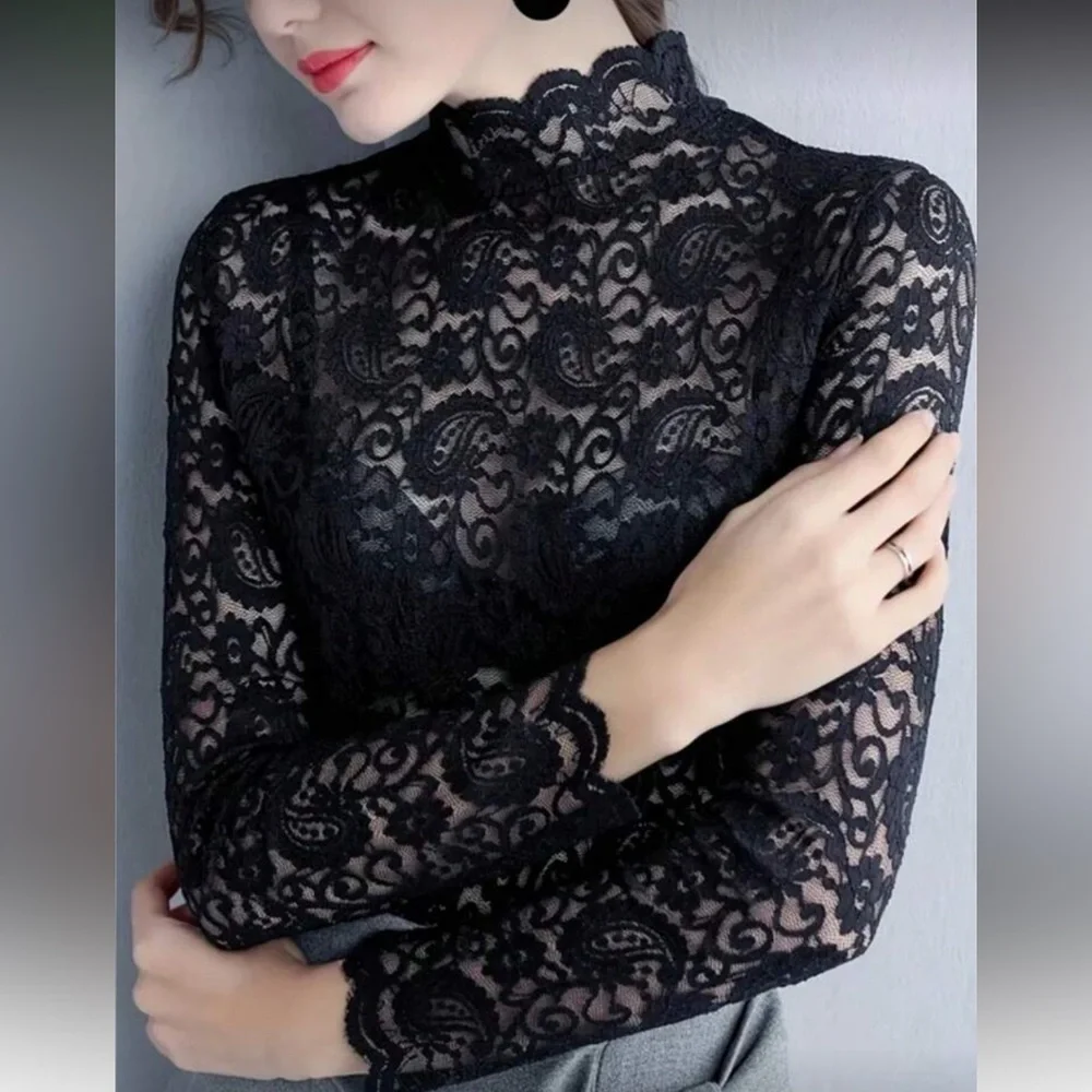 Elegant Black Lace Long Sleeve Top